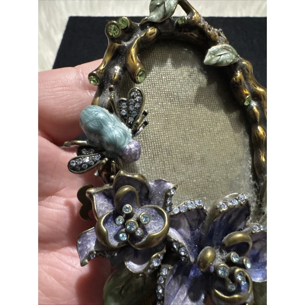 Argento SC Swarovksi Crystal Enamel Hummingbird Bee Flower Oval Picture Frame